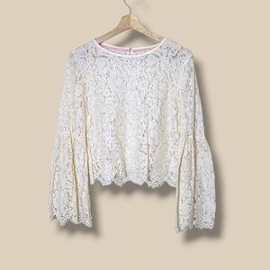 Taylor & Sage Sheer Lace Bell Sleeve Top Delicate Ethereal Boho Romantic Size M